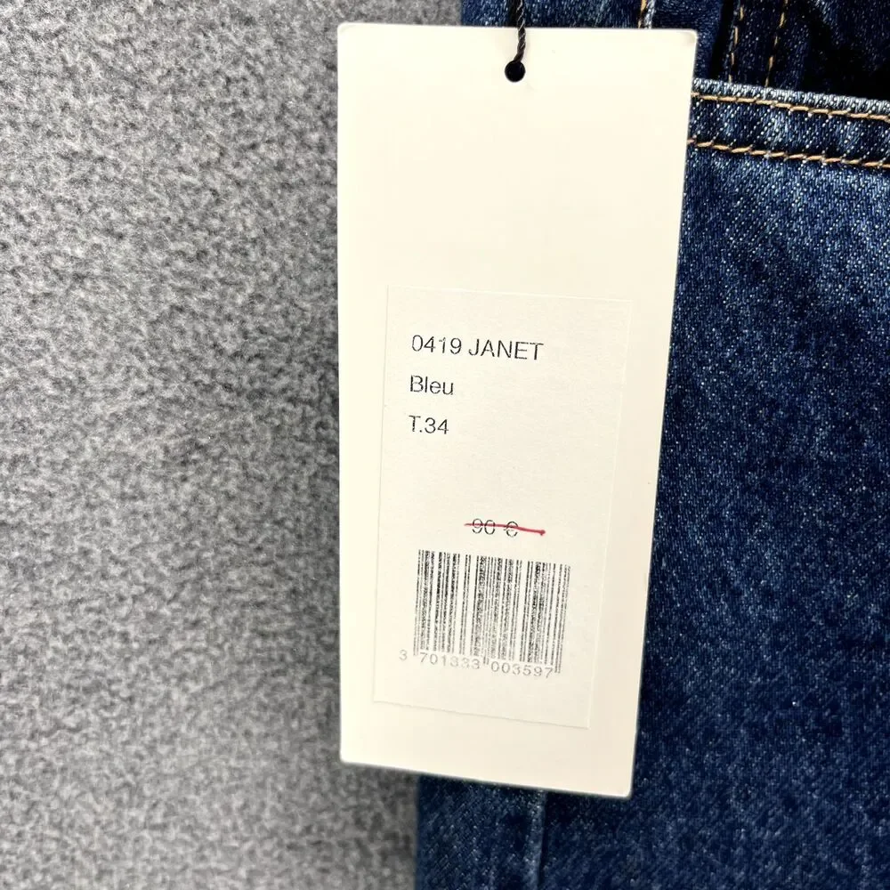 MUSIER Paris Jeans Shorts Womens 2 Blue High Rise Button fly Raw Hem Janet Denim